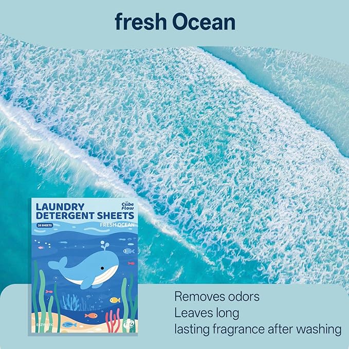 Laundry Detergent Sheets, Fresh Ocean Scent - 40 Loads | Plastic-Free, Eco Friendly Sheets | Pre-Measured, Liquidless for Deep Clean | Hypoallergenic, Travel Laundry Soap Strips