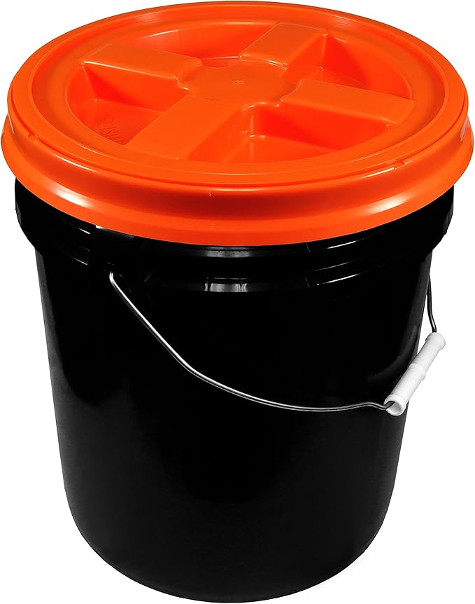 Black 5 Gallon 90 mil Bucket with Gamma Seal Lid (Orange)