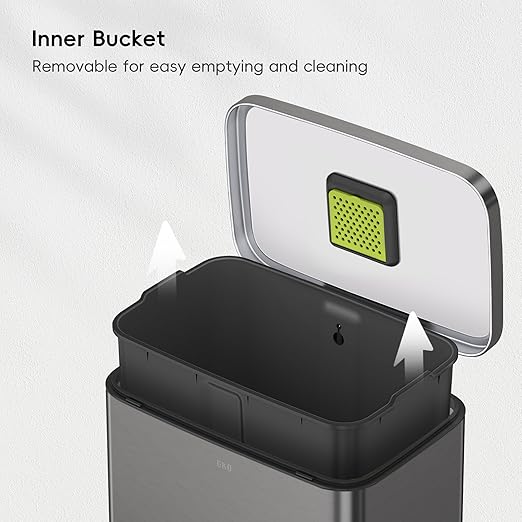 EKO Madison Gunmetal Stainless Steel 50 Liter/13.2 Gallon Step Trash Can with Inner Liner - Fingerprint Resistant Finish