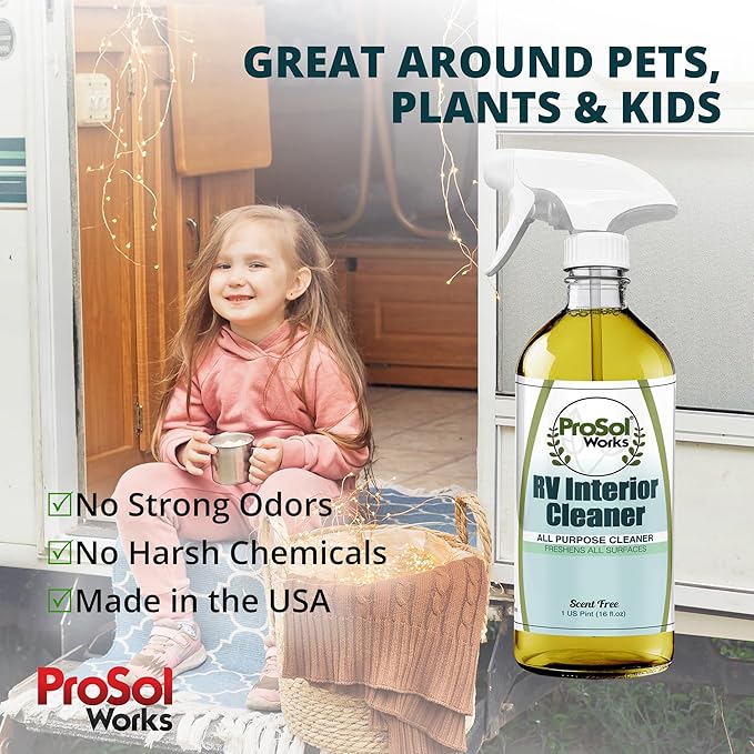 RV Interior Cleaner 16 oz - Camper All Purpose Cleaner for RVs, Toilet, Countertops, Flooring, Upholstery, Fabric, Leather & More - Natural Clean - Safe on All Surfaces