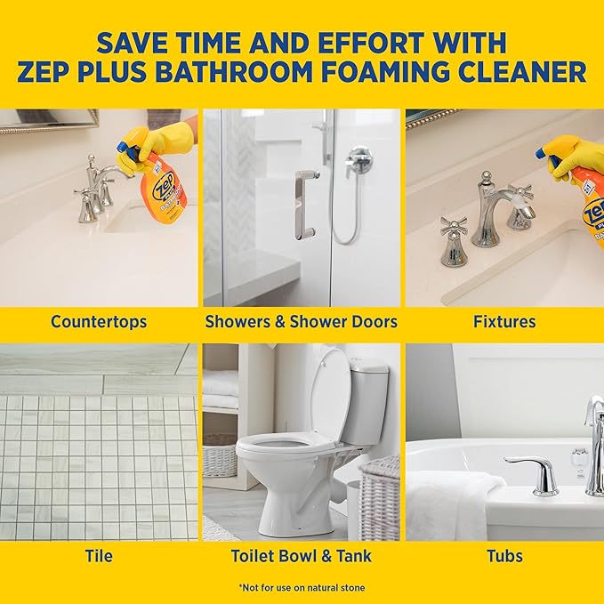 Zep Plus Bathroom Foaming Cleaner - 32 OZ (Case of 12) - R54012 - Keep Your Bathroom Clean + Protect From Future Soap Scum Buildup