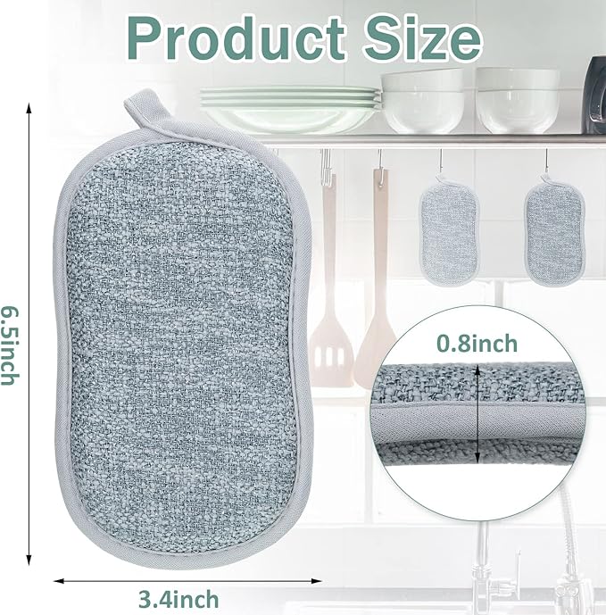 24 Pack Multi Purpose Scrub Sponges Non Scratch Microfiber Sponge Cleaning Dish Scrubber Reusable Dish Sponges for Washing Dishes Along with Heavy Duty Scouring Power (Gray)