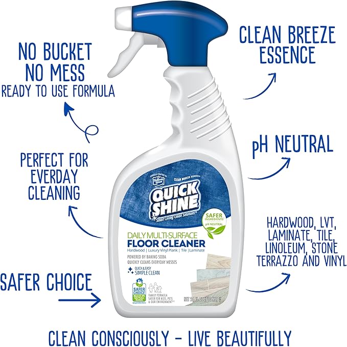 Quick Shine Multi Surface Floor Cleaner Daily Care 24oz, 6Pk | Ready to Use, Dirt Dissolving, Streak Free, No Rinse | Use on Hardwood, Laminate, Luxury Vinyl Plank LVT, Tile & Stone | Safer Choice