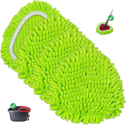 Mop Heads Replacements Compatible with O-cedar Easy Wring 1-Tank System,Mop Replace Head for Dry/Wet Use,4 Pack Reusable Spin Mop Replacement Head,Washable Chenille Dust Mop Refills for Floor Cleaning