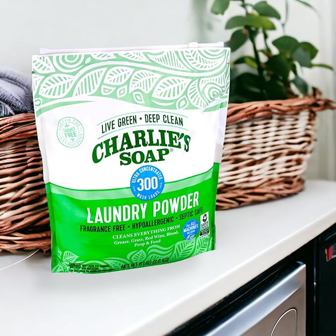 Charlie’s Soap Laundry Powder (300 Loads, 4 Pack) Fragrance Free Hypoallergenic Plant Based Deep Cleaning Laundry Powder – Biodegradable Eco Friendly Sustainable Laundry Detergent