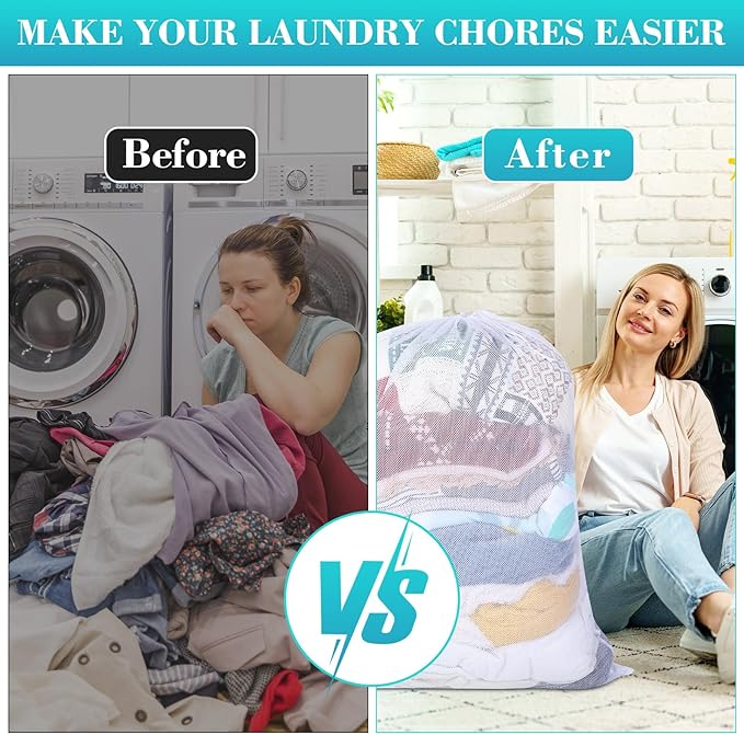 Windyun Mesh Laundry Bag, 9 Pcs 30" x 40" Heavy Duty Large Mesh Laundry Bags Drawstring Lockable Laundry Hamper Liner Machine Washable Bag for Travel Dorm Home College Storage Apartment(White)