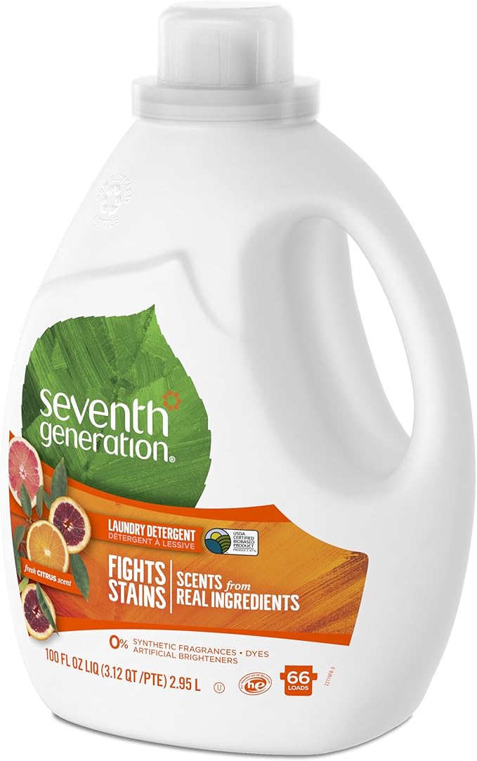 Seventh Generation Liquid Laundry Detergent, Fresh Citrus Scent, 90 oz (60 Loads)