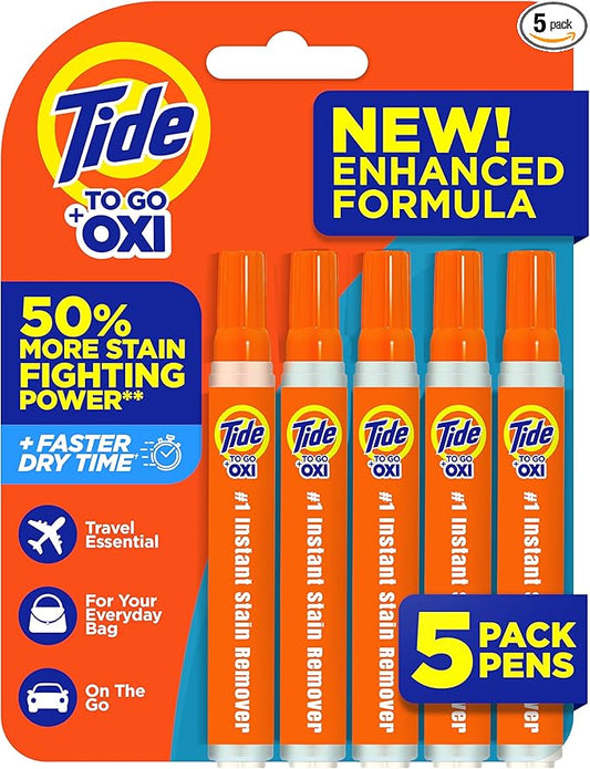 Tide Stain Remover for Clothes, Tide To Go Pen, Instant Stain & Spot Remover for Clothes, Travel & Pocket Size, 5 Count (Pack of 1) (Packaging May Vary)