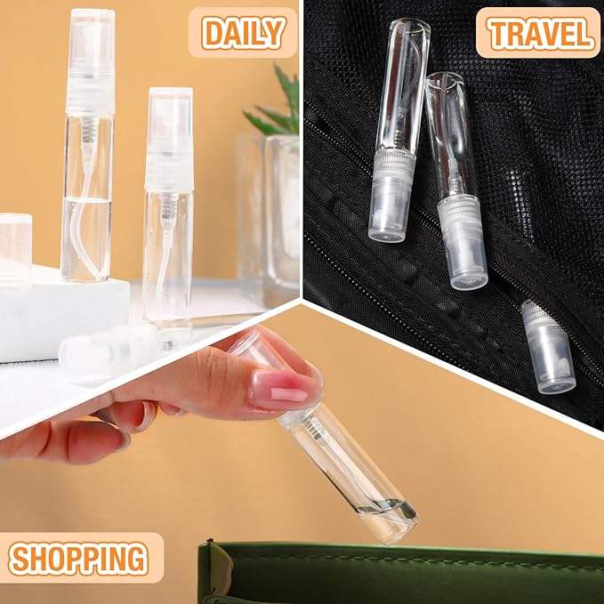 Tanlade 300 Pcs 5ml Mini Spray Bottles Clear Glass Perfume Atomizer Sprayer Bottles Portable Perfume Travel Refillable Bottle for Travel Pocket Dispenser Container