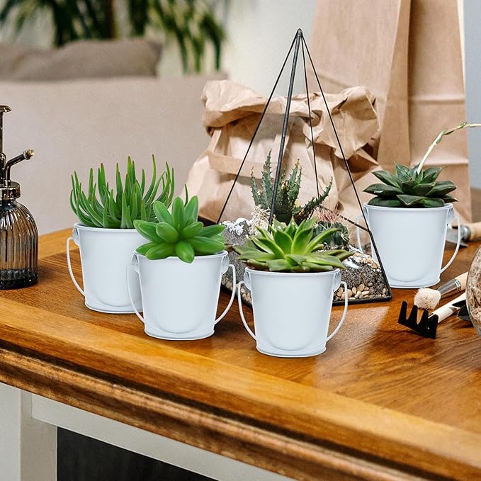 3.1" Galvanized Mini Tin Buckets – 12Pcs White Metal Buckets with Handle, Ideal for Party Favors, Bridal Shower and Craft Projects (White, 3.1")