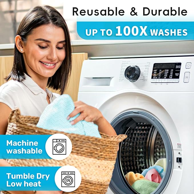 Microfiber Cleaning Cloths Roll, 75 Pack Tear Away Microfiber Towels Roll, 12" x 12" Lint Free Rags, Reusable Cleaning Cloths, Washable, Scratch Free,Ultra Absorbent Dish Rags(Blue Ripple)