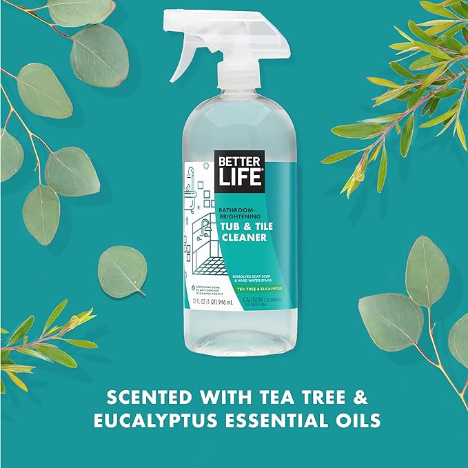 BETTER LIFE Bathroom Cleaner - Tea Tree Bathtub & Shower Cleaner Spray for Glass and Tile - Foaming Mold and Mildew Remover for Tub Works on Hard Water Stains - 32oz, Pack of 1