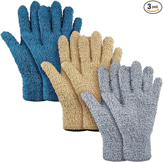 Patelai 3 Pairs Microfiber Plant Dusting Gloves Leaf Cleaning Gloves for Indoor Plants, Blinds, Furniture, House(Small,Dark Blue, Gray, Khaki)