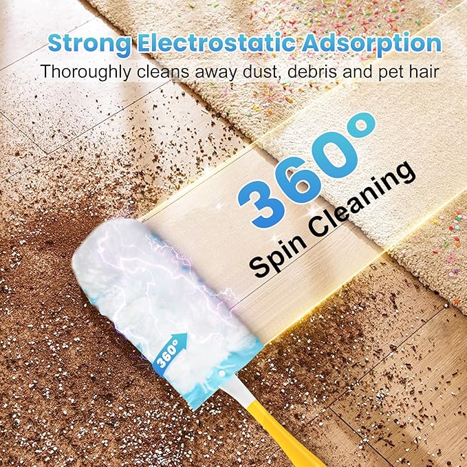 36 Pack Duster Refill for Swiffer Duster, 360°Heavy Duty Duster Refills Kit, Strong Electrostatic Adsorption Technology, Suitable for Furniture, Curtains, Offices and Other Scenes with 1 Short Handle