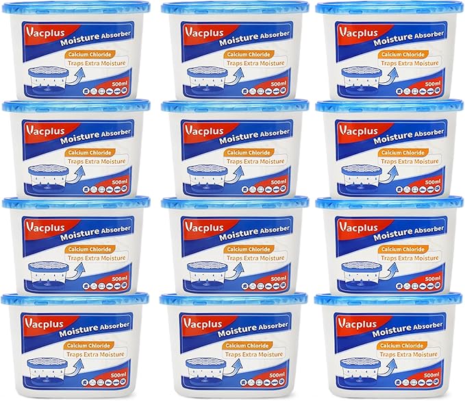 Vacplus Moisture Absorbers 12 Pack, 10.5 Oz, Humidity Absorber Boxes Attracts Extra Moisture from Your Bathroom, Closet, Kitchen, Dehumidifier for Closet (Fragrance Free), Blue