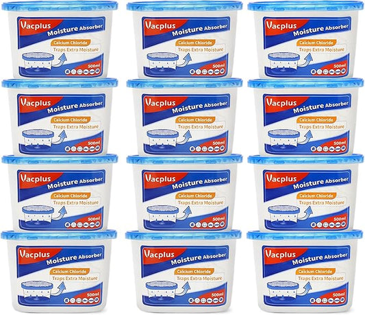Vacplus Moisture Absorbers 12 Pack, 10.5 Oz, Humidity Absorber Boxes Attracts Extra Moisture from Your Bathroom, Closet, Kitchen, Dehumidifier for Closet (Fragrance Free), Blue