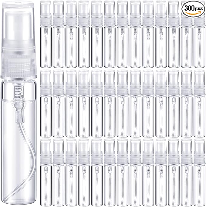 Tanlade 300 Pcs 5ml Mini Spray Bottles Clear Glass Perfume Atomizer Sprayer Bottles Portable Perfume Travel Refillable Bottle for Travel Pocket Dispenser Container
