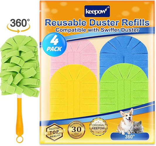 KEEPOW Reusable Duster Refill Compatible with Swiffer Hand Duster, Heavy Duty Duster Refills, 360 Degree Dusters Refills for Cleaning, Fleece Refill Ceiling Fan, 4 Pack (Handle is Not Included)
