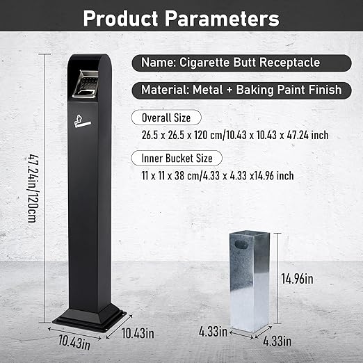 AIWFL Steel Trash Can Outdoor, Commercial Trash Bin with Removable Inner Bucket, Easy to Clean, All-Metal Construction, Standing Garbage Can for Porch/Guest Areas/Office/Balcony