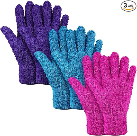 Patelai 3 Pairs Microfiber Plant Dusting Gloves Leaf Cleaning Gloves for Indoor Plants, Blinds, Furniture, House(Small,Purple, Blue, Rose Red)