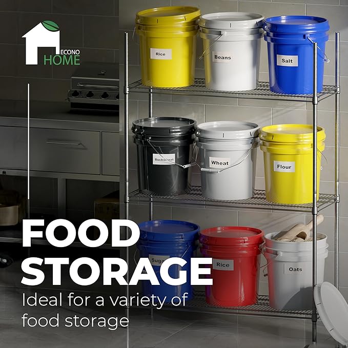 5-Gallon White Bucket Pail Container with Lid | Food Grade | Heavy-Duty Extra Durable | Metal Handles with Plastic Grip for Easy Carrying | Multi-Use | Easy Stack and Store | BPA Free