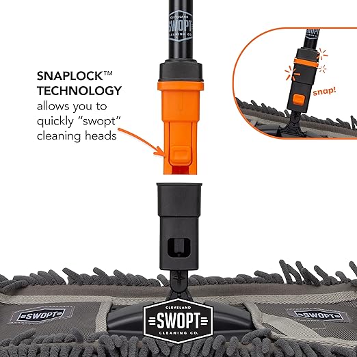 SWOPT Indoor Kit — Includes 18” Dust Mop, Cotton Mop, Angle Broom, 48” and 60” Steel Handles, and Organizer — Cleaning Heads with Long Handle Interchangeable with All SWOPT Cleaning Products