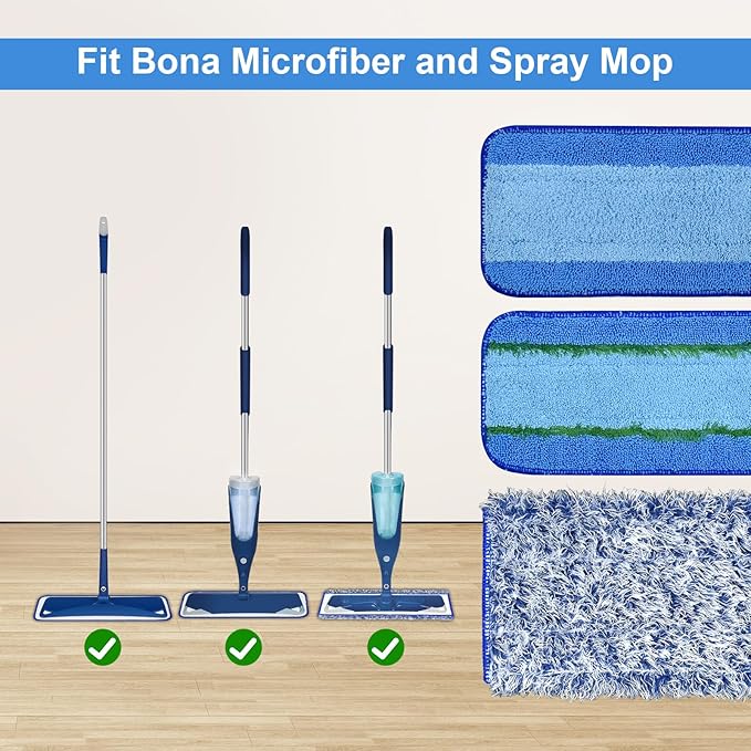8 Pack Microfiber Cleaning Pad for Bona Mop Hardwood & Hard Surface Floors Dry and Wet Floor Cleaning - Includes 4 Microfiber Cleaning Pad, 2 Deep Clean Pads and 2 Dusting Pad - Dual Zone Cleaning