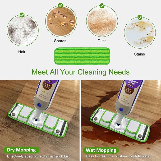 Upgraded Reusable Mop Pads Compatible with Swiffer PowerMop, Mop Refill Pads Replacement for Swiffer Power Mop Spray Mopping Pads for Multi-Surface Floor Cleaning, Quality Cationic Material & Washable