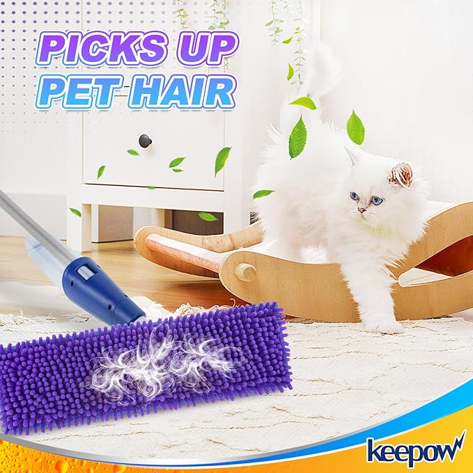 KEEPOW Pet System Microfiber Sweeping Pad for Mop, Replacement Pad for Floor Cleaner Dog & Hardwood Floors, 18 Inch Washable Cleaning & Dusting Pads, Attracts & Picks Up Pet Hair (4 Pack)