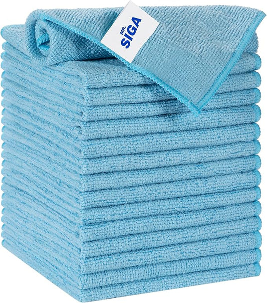 MR.SIGA Microfiber Cleaning Cloth, All-Purpose Microfiber Towels, Streak Free Cleaning Rags, Pack of 15, Sky Blue, Size 30 x 30 cm(11.8 x 11.8 inch)