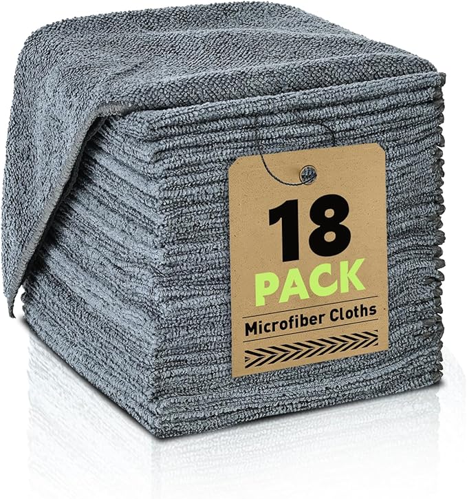 Microfiber Cleaning Cloths Bulk-18 Pack, Gray Microfiber Towels for Cars, Ultra Absorbent Microfiber Towel Weave Grime & Liquid for Streak-Free Mirror Shine - Car Washing Cloth, 12x12 inches