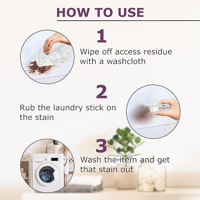 Laundry Stain Remover Stick – Pre Wash Spot Cleaner for Fabric Clothing on Cotton, Wool, Synthetics - Easy Removal of Grease, Blood, Coffee, Ink, Lipstick, Wine, Grass Soil | Clean On The Go (4 Pack)