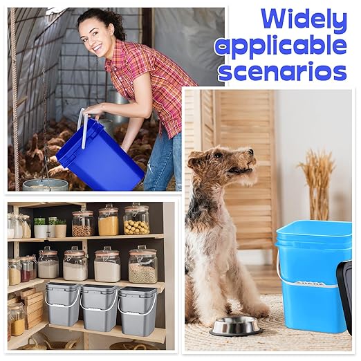 Vesici 6 Pcs 5 Gallon Food Grade Square Buckets with Lids 5 Gal Plastic Food Storage Square Bucket Heavy Duty Industrial Pail Container with DIY Label Stickers Handles for Water Painting(Colorful)