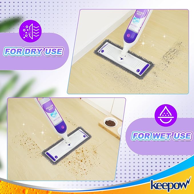 KEEPOW Reusable Microfiber Mop Pads for Swiffer PowerMop 2 Pack, Power Mop Pads Refills for 13 ''-15 '' Spray Mop, Machine Washable Pad Replacement for Multi-Surface Floor Cleaning