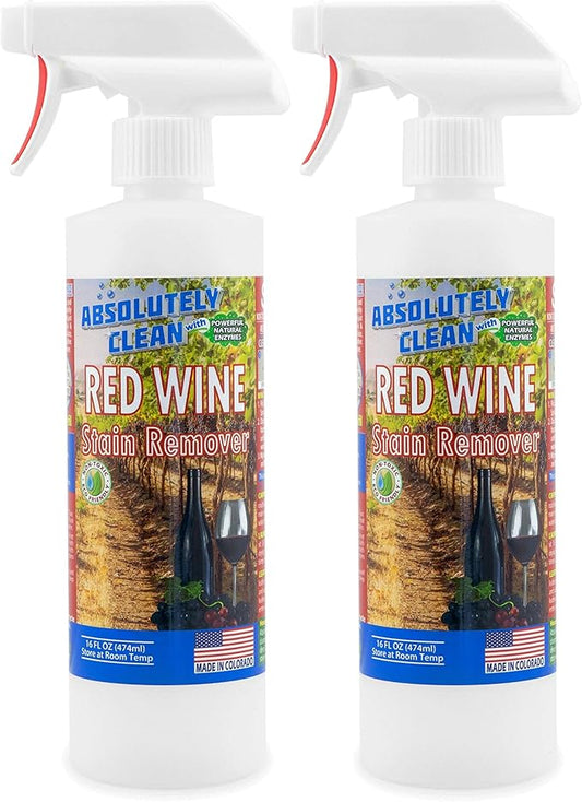 Amazing Red Wine Stain Remover – Natural Enzymes Eliminate Wine Stains Fast - Cleans Carpet, Upholstery, Clothing, Table Cloth & More - USA Made (16oz 2 Pack)