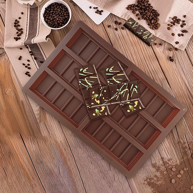 Chocolate Bar Mold - Deep Non-Stick Silicone Chocolate Molds for Homemade Dubai Pistachio Chocolate, Candy, Snacks, and Protein Bars (Reusable, Break Apart Design)