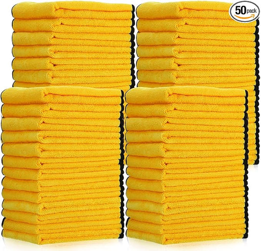 Tallew 50 Pcs Microfiber Towels 16 Inch x 16 Inch Microfiber Cloth Car Drying Towels for Cars Washing Polishing Office Windows Cleaning Household Supplies (Yellow)