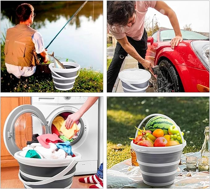 South Bend Components 2.6 Gallons Collapsible Bucket with Handle, Space Saving Design Portable Foldable Water Pail for Indoor/Outdoor, Mop, Boating, Camping, and Fishing (1-Pack)