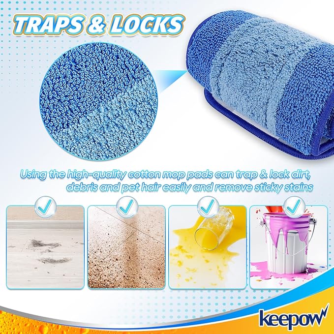 KEEPOW Microfiber Cleaning Pad, Mop Replacement Pads for Hardwood Floor Cleaner, 18 Inch, Washable & Reusable Spray Refills for Hard Surface Laminate Wood (4 Pack)