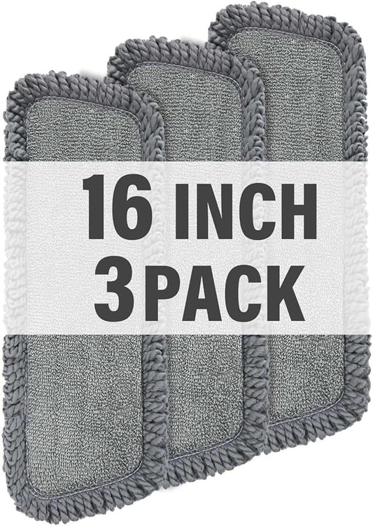 16.5 inch Mop Pads Refills, 3 Pack Microfiber Reusable Replacement Mop Pads Flat Replacements Heads for Wet Or Dry Floor Cleaning and Scrubbing, Grey Tassel Cloth
