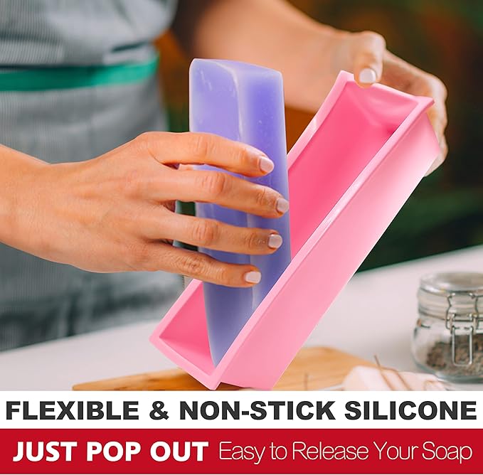 Rectangular Soap Mold - 42oz Flexible Silicone Loaf Soap Mold with Wood Box for Making Craft Soap Homemade DIY Tool