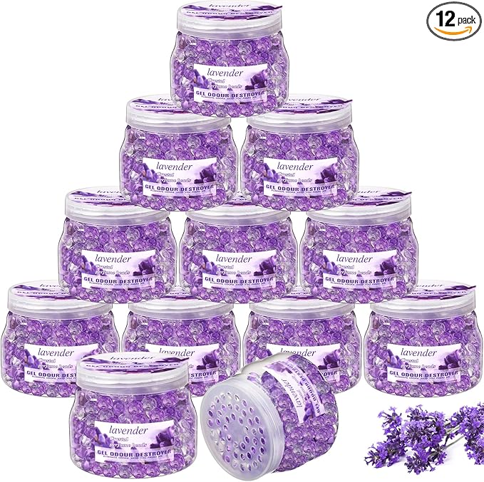 Timgle 12 Pack Odor Eliminator Gel Beads Bulk 10 Ounces Air Freshener Gel Beads Odor Eliminator for Home, Bathrooms, Cars, Boats and Pet Areas(Lavender Scent)