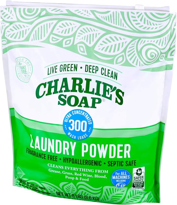 Charlie’s Soap Laundry Powder (300 Loads, 4 Pack) Fragrance Free Hypoallergenic Plant Based Deep Cleaning Laundry Powder – Biodegradable Eco Friendly Sustainable Laundry Detergent