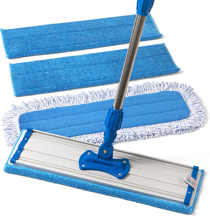 Zflow 18" Professional Microfiber Mop - Commercial Stainless Steel Handle with Microfiber Dust Pad + 3 Wet Pads