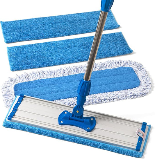 Zflow 18" Professional Microfiber Mop - Commercial Stainless Steel Handle with Microfiber Dust Pad + 3 Wet Pads