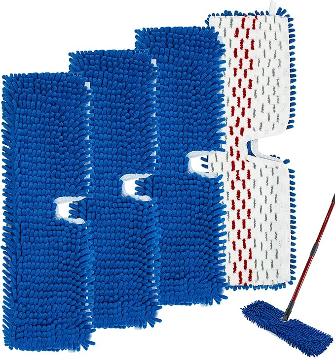 4 Pack Mop Replace Head for Ocedar Hardwood Floor'n More 3-Action Flip Mop,Mop Heads Replacements for Dry Wet Use,Chenille&Microfiber Double Sided Mop Refills,Reusable Mop Pad for Multi Surface Floor