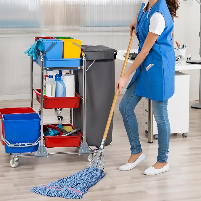 Matthew Cleaning 24oz Heavy Duty Mop Head Commercial Replacement for General and Floor Cleaning, Wet Industrial Blue Cotton Looped End String Head Refill (Pack of 6) Blue