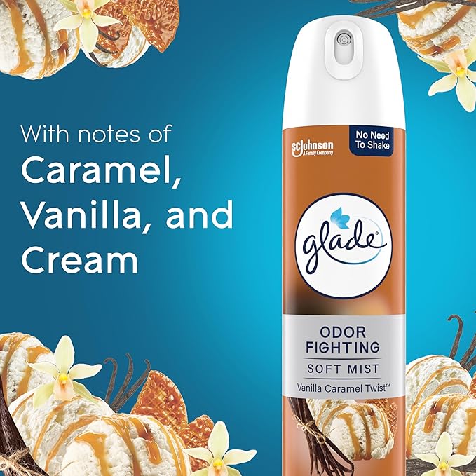 Glade Air Freshener Room Spray, Vanilla Caramel Twist Scent, Odor Fighting to Deliver Long Lasting Freshness, 8 Oz, 6 Count