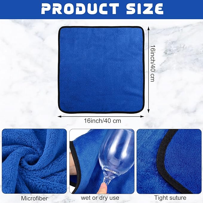 Tallew 40 Pcs Microfiber Towels 16 Inch x 16 Inch Microfiber Cloth Car Drying Towels for Cars Washing Polishing Office Windows Cleaning Household Supplies (Blue)