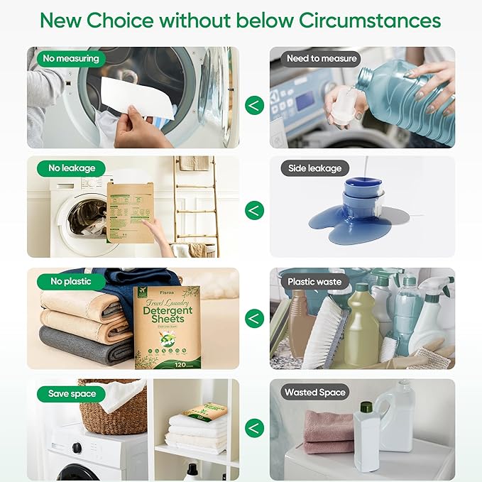 Travel Laundry Detergent Sheets Fisroa 120 Loads Eco-friendly Washing Detergent Sheets Plastic-Free Fresh Linen Scent Liquidless Laundry Strips for Camping Dorm